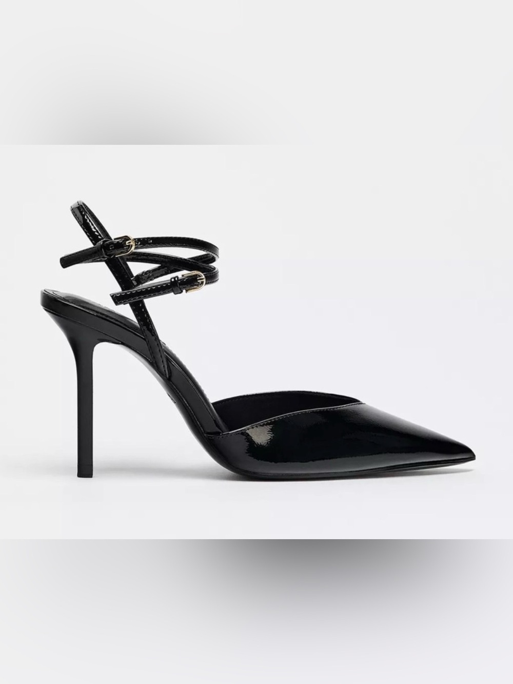 Zara strappy pointy slingback heels, patent finish ankle strap. - Picture 3 of 9